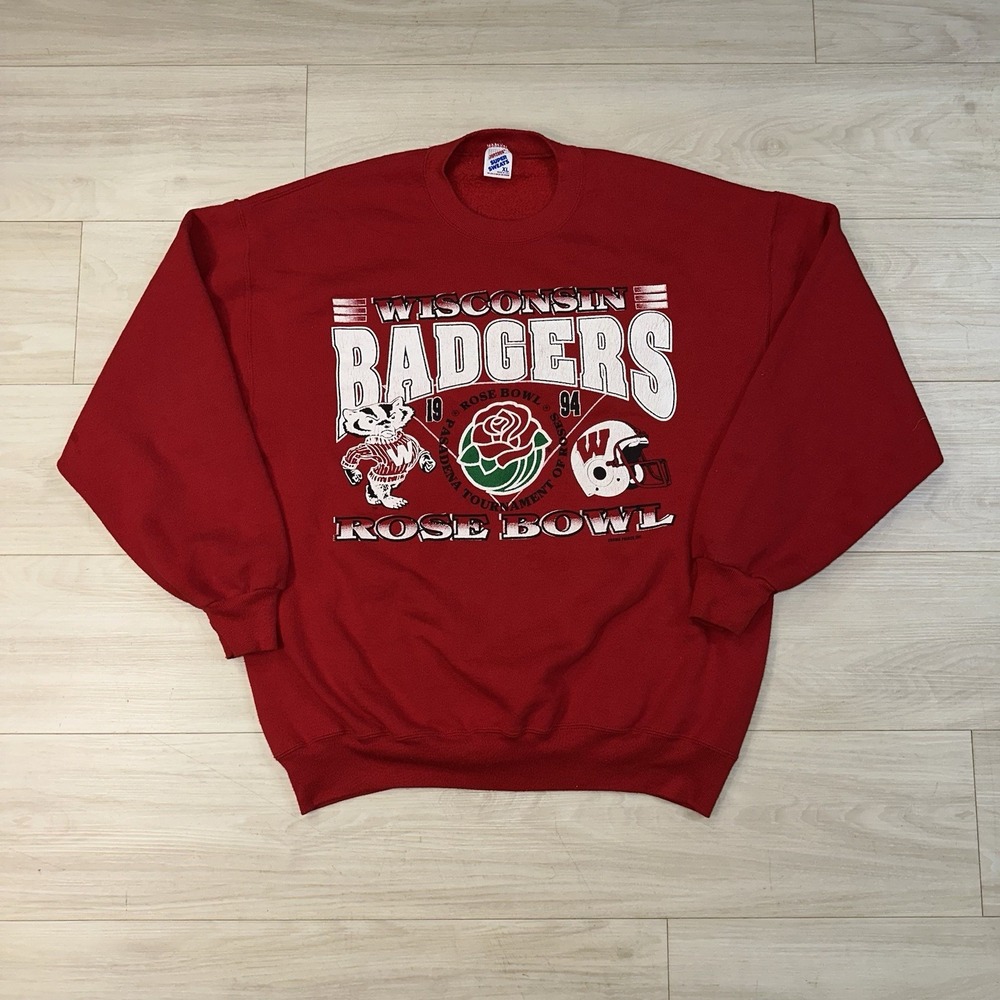 Vintage Wisconsin Badgers Crewneck Sweatshirt 1994 Rose Bowl XL Red Sweater NCAA